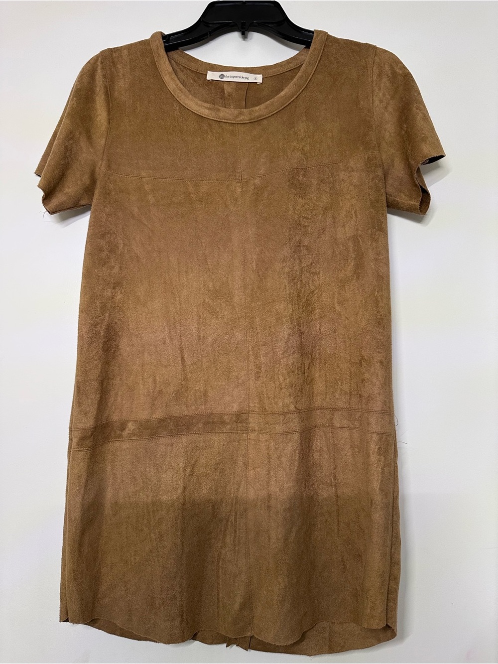 The Impeccable Pig Suede-Look Short Sleeve Shift Dress in Brown - Picture 4 of 4